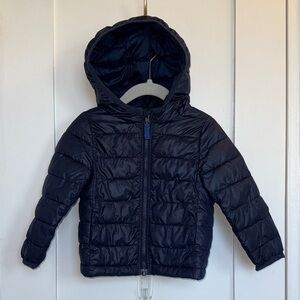 Primary Kids Navy Puffer Jacket with Hood
